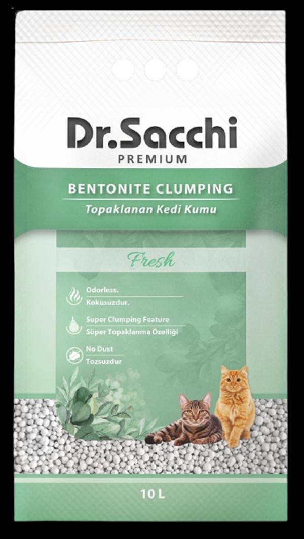 Dr.Sacchi Premium Fresh Süper Topaklanan İnce Taneli Kokusuz Bentonit Kedi Kumu 10lt