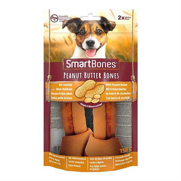 SmartBones Tavuklu Fıstık Ezmeli Medium Düğüm Kemik Köpek Ödülü 2'Li 158 Gr